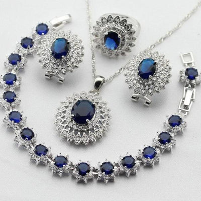 Dark Blue Cubic Silver Jewelry Sets