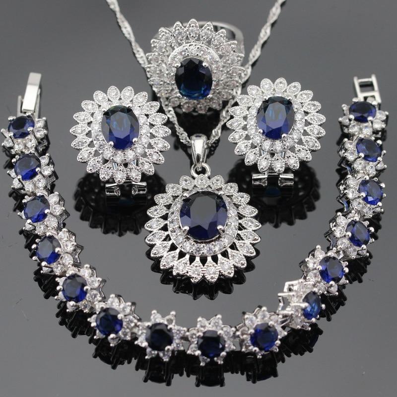 Dark Blue Cubic Silver Jewelry Sets