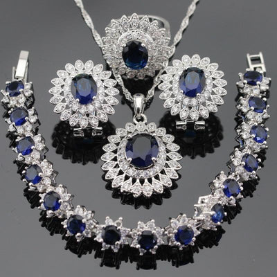Dark Blue Cubic Silver Jewelry Sets