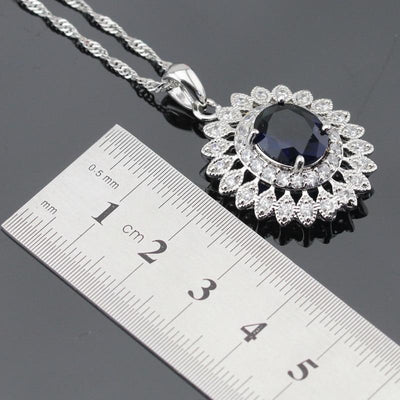 Dark Blue Cubic Silver Jewelry Sets