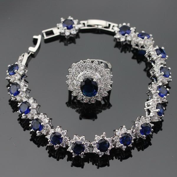 Dark Blue Cubic Silver Jewelry Sets