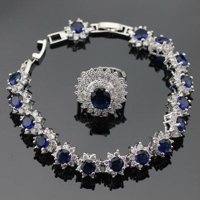 Dark Blue Cubic Silver Jewelry Sets